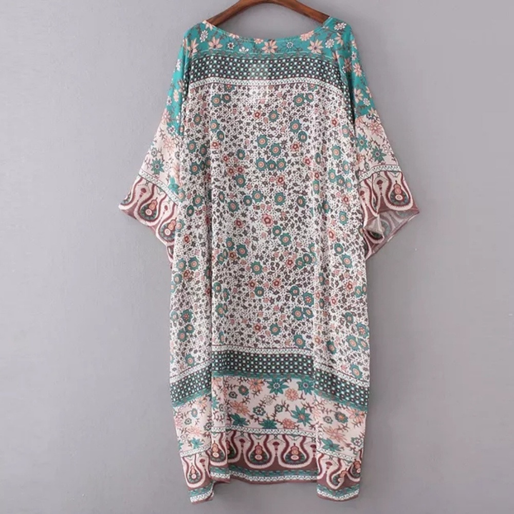 Semi Sheer Kimono Floral Beach Cover Top - Picture 4 of 6